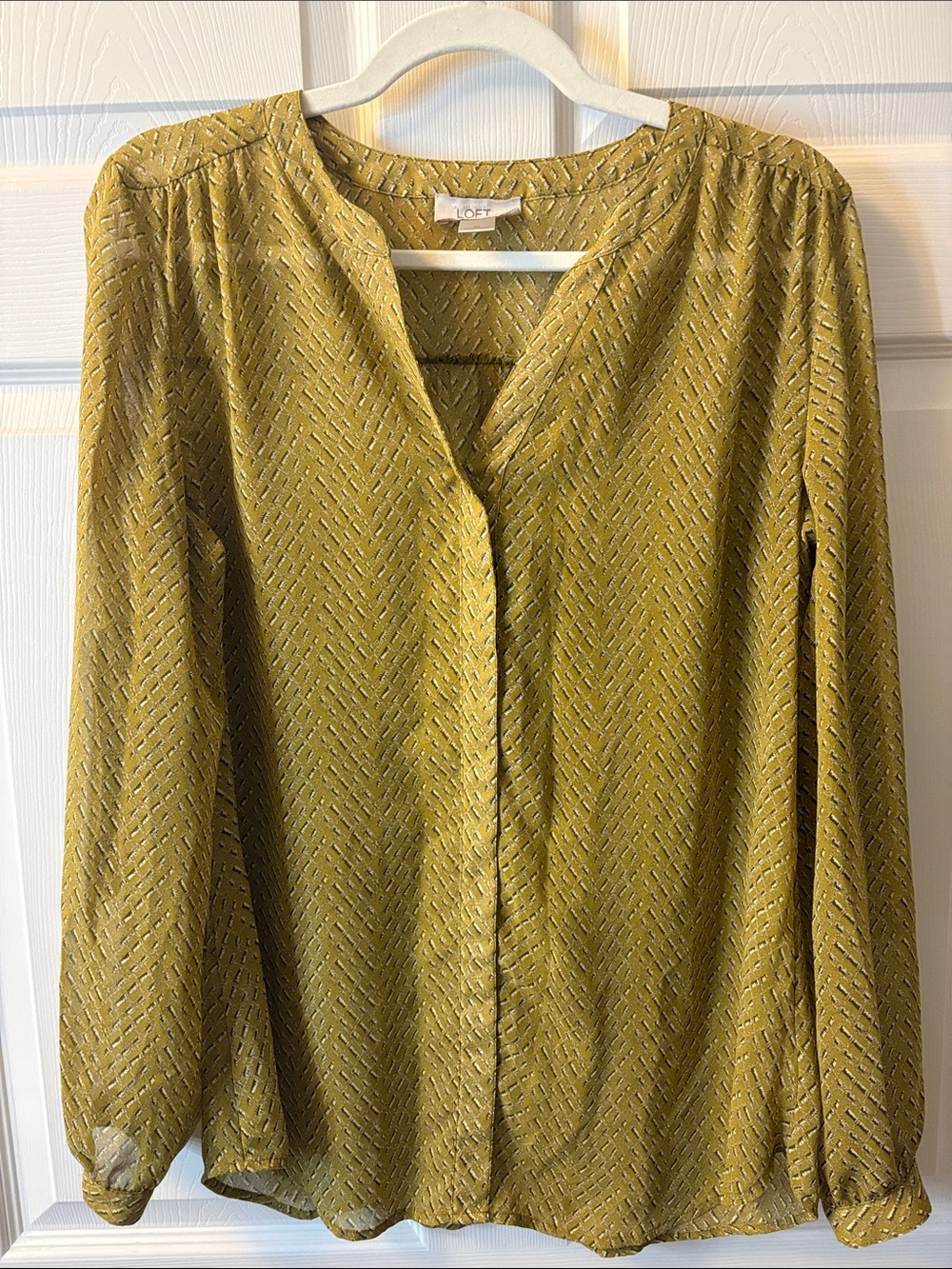 LOFT V-Neck Long Sleeve Sheer Blouse, M